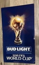 RARE Bud Light 2018 FIFA World Cup Trophy Embossed Tin Tacker Metal Sign 29.5” picture