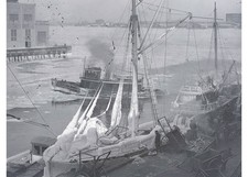 1934 Boston Harbor Frozen Fish Pier Gloucester Trawler Fabia Glass Negative OOAK picture