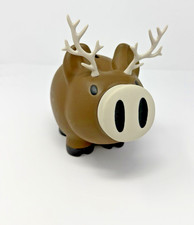 VTG Old Navy Brown Reindeer Piggy Bank Vinyl Plastic Antlers White Snout HTF picture