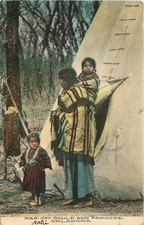 Mrs. Jay Gould and Papoose, Oklahoma, Indian Woman, 2 Children, Vintage Postcard picture