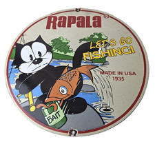 Vintage Rapala Fishing Lures Sign - Felix the Cat Porcelain Gas Pump Plate Sign picture