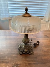 Vintage Victorian /Art Nouveau style Table Lamp Brass Base Frosted Glass Shade picture