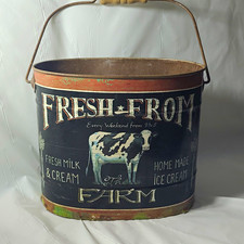 Fresh From the Farm Metal Tin Advertising Bucket w/ Handle Fresh Milk & Cream picture