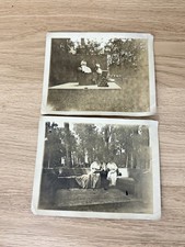 2 Antique 1900s Photos Women Military Cannon Memorial American Flags 1896 picture