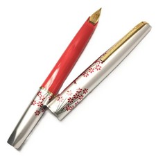 Good condition Showa Retro 14K Platinum Floral Pattern Pink Short Fountain Pen picture