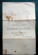 1883 antique WH WILHELM & Co HAT MACHINE CATALOG reading pa AD tool hardware 4pg picture