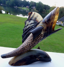 Vintage Hand‑Carved bovine or Ox horn Fish with Fins Folk Art  8