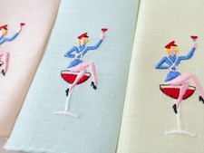 All Aboard Vintage Italian Embroidered Cocktail Napkins, Set of 6 picture