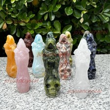 Natural Quartz Crystal Death Skull Carved Crystal Figurine Decor Halloween Gifts picture