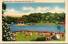 Vtg 1930's Hiawatha Lake Onondaga Park Chief Iroquois Syracuse NY Postcard picture