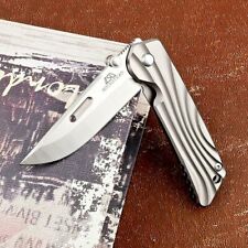 Straightback Folding Knife Pocket Hunting Survival AUS10 Steel Titanium Handle S picture
