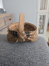 ANTIQUE Miniature NC PRIMITIVE Buttocks Egg BASKET SPLIT OAK picture
