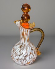 Vintage Miniature Bud Vase White Over Orange Art Handblown Glass Handmade picture