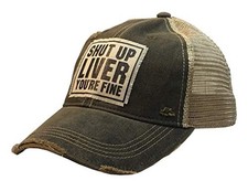 Vintage Life Distressed Trucker Hat, “Shut Up Liver” Black Cap picture