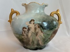JPL France Limoges Hand Painted Pillow Vase Handles Antique Elegant Jean Pouyat picture