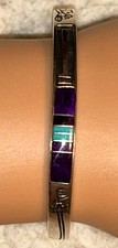 Vintage Zuni Corn Maiden Channel Inlay Sugilite & Turquoise Sterling 6-1/4” Cuff picture