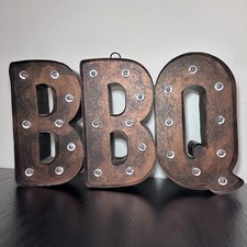 Rare Vintage BBQ Metal Sign -w/bulbs WORKS '2' AA Measures 16.5”x9.5”x2.5” picture