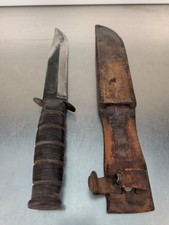 Early Kabar WW2 USMC US Marines Combat Fighting Knife & Leather Sheath Vintage picture