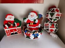 Vintage 4 PC Awesome Plastic Canvas SANTA Elf CARD HOLDERS HANGING BALLS Large  picture