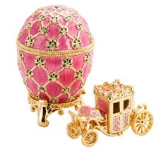 Russian Faberge Egg Replica Jewelry Box Easter Coronation Carriage in Pink picture