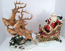 Grandeur Noel Porcelain Santa In Sleigh & Reindeer Set Collector's Ed 2003. READ picture