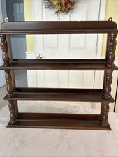 Vintage Wood Spice Rack Wall Hanging 3 Tier 17” Wooden Shelf picture