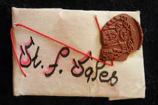 ANTIQUE ST FRANCIS DE SALES POCKET SHRINE RELIC WITH RED WAX SEALS AND THREAD picture