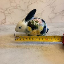 Vintage Hand Painted Floral Ceramic Bunny Rabbit Figurine Decor 5.25” picture