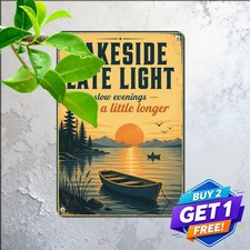 Lakeside Cabin Retreat Tin Sign Rustic Fishing Porch Metal Wall Art Plaque picture