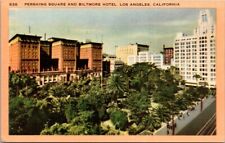 Los Angeles California CA Pershing Square and Biltmore Hotel Linen Postcard UNP picture