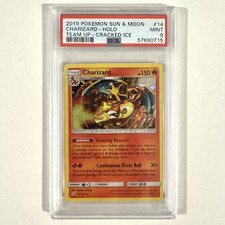 Pokemon 2019 Sun & Moon Team Up 14/181 Cracked Ice Holo Rare Charizard PSA 9 picture