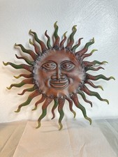 Vintage Celestial Sun Tin Wall Hanging Primitive 90s 14” Retro GUC Whimsy Hippie picture
