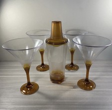 Vintage TUPPERWARE SHEERLY Amber Martini Shaker & 4 Glass Set picture