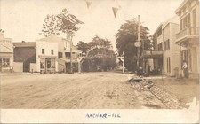 DOWNTOWN MAIN STREET anchor il. real photo postcard rppc. illinois mcclean co. picture