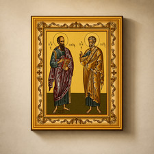 Holy Apostles Peter and Paul Greek Byzantine Icon in Gilded Wooden Frame picture