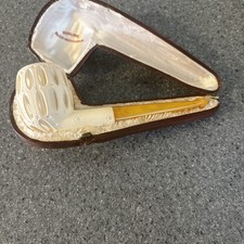 Unsmoked Vintage Genuine Block Meerschaum Pipe Carved Lattice Mesh Basket W Case picture