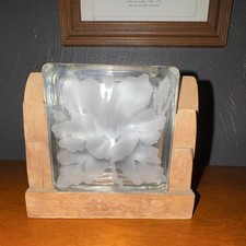 Vintage Frank Oda Arts of Hawaii Etched Glass Block Vase Koa Wood Base MCM picture