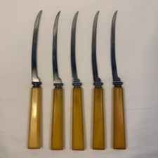 Vintage Henry’s Stainless Steel Steak Tomato Knives Set Of 5, Bakelite Handles picture