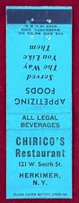 Chirico’s Restaurant Herkimer NY Vintage Front-Striker Matchbook Cover B-7341 picture
