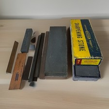Vintage Norton Sharpening Stone Lot Crystolon JB6 India Oilstone Slips Box SP4 picture