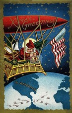 Santa Claus Looking Through Binoculars in a Dirigible c. 1910 Art Postcard COPY picture
