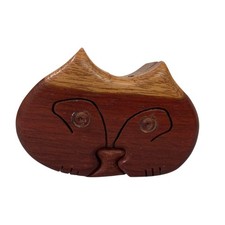 Vintage Hand Carved Wooden Cat Puzzle Box picture