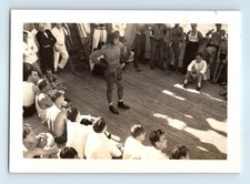 Old Vintage Photo ALL MEN GROUP NAVY SAILORS BOXING MATCH ON SHIP DECK SNAPSHOT picture