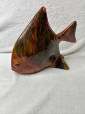 Vintage Ceramic Fish Sculpture 12” Amber Brown Tortoiseshell Retro Decor picture
