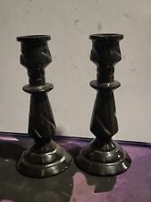 Vintage  Black Onyx  Carved Candle Stick Holders picture