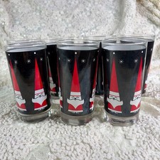 Holt Howard Libby Vintage Mid-Century Santa (7) Glass Set Atomic Starry Night picture