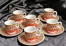 Vtg Georges Briard Peony Expresso Cups Saucers Set 6 Imari Demitasse Porcelain  picture