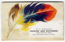 New Bedford MA WHEATON Printer Stationery 1878 VICTORIAN Trade Card FEATHER picture