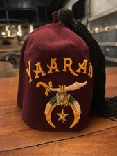 Vintage Yaarab Shriners Of Atlanta GA Jeweled Fez Mason Hat Masonic Handmade picture