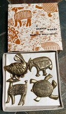 Samburu Safari Sigma Brass Animal Napkin Rings Set 4 Vtg Rare Bedford Stuyvesant picture